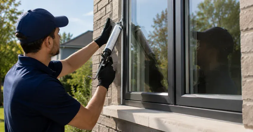 Aluminum window frame with double glazed insulated glass unit installed in a residential wall in Langstaff, Markham