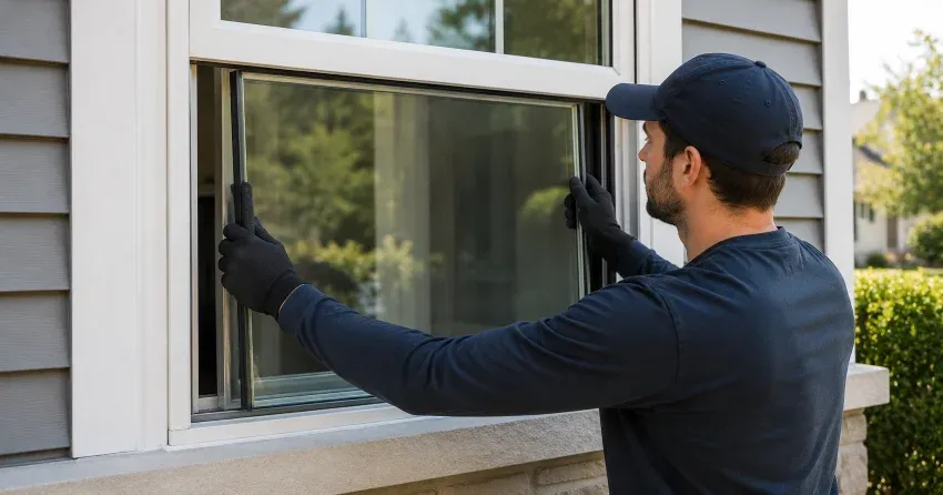 technician boarding up broken window during emergency glass repair Commerce Valley, Markham