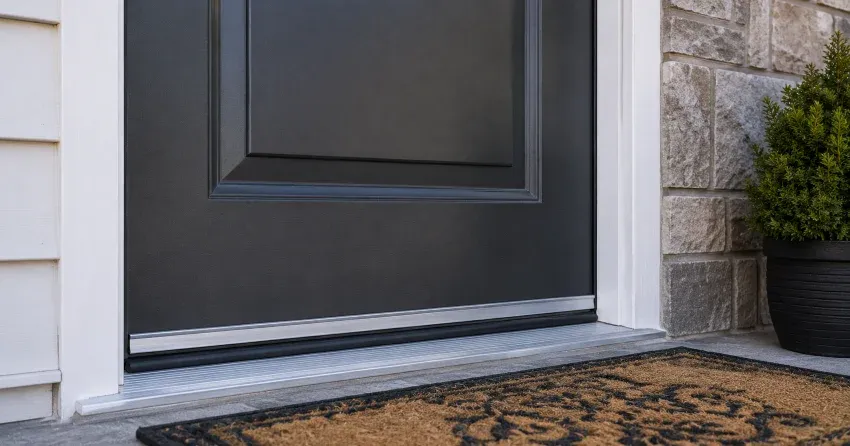 technician replacing worn door weatherstripping in Rouge River Estates, Markham home