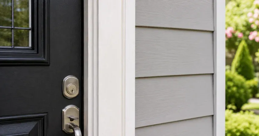 technician inspecting door jamb behind cracked casing in Markham home