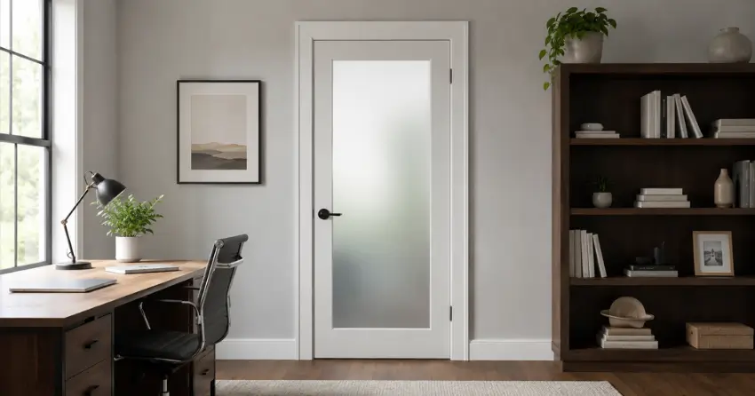 frosted interior door installed in home office in Victoria Square, Markham