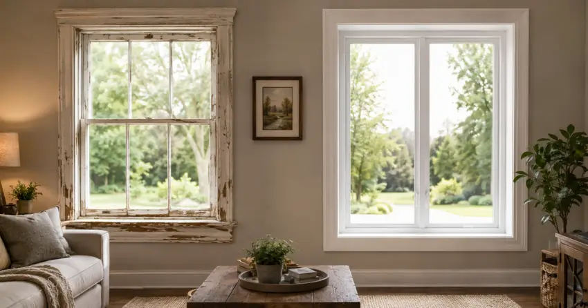 side by side comparison of old and new window in Markham